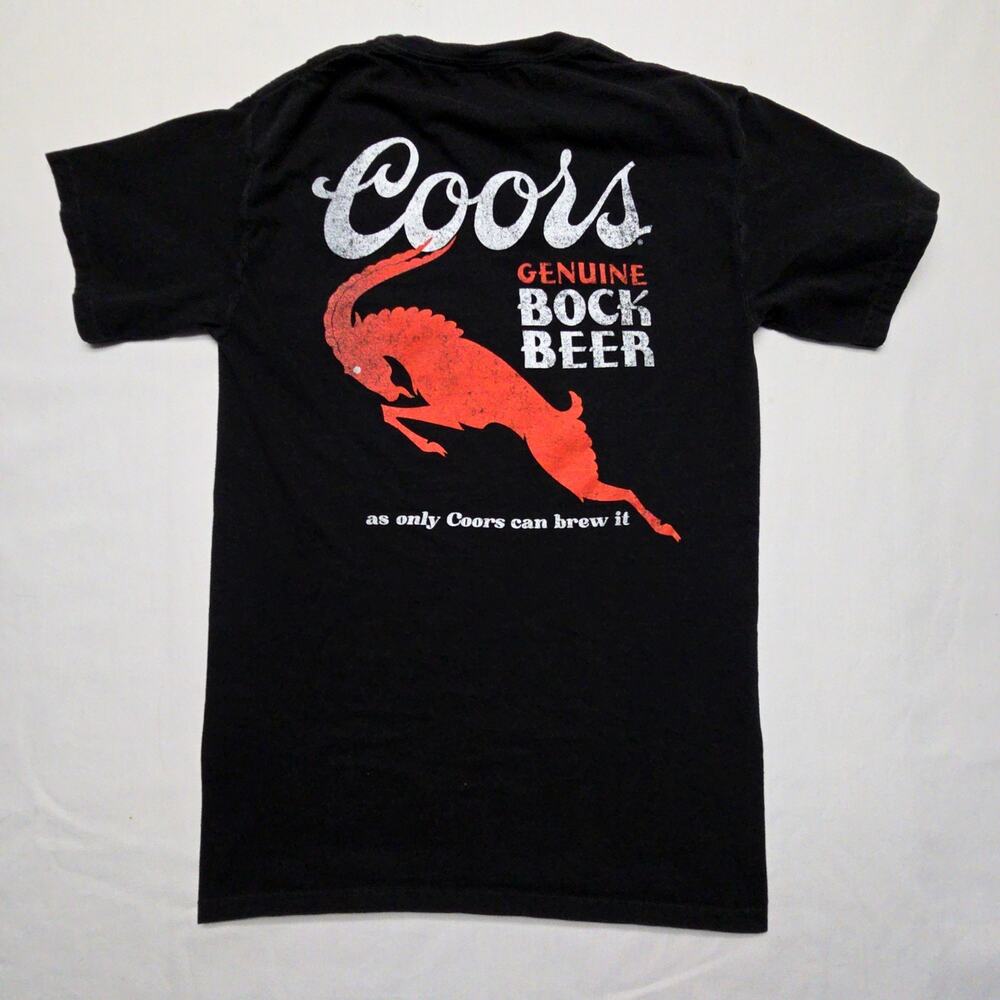Coors Genuine Bock Beer Graphic Tee Black Comfort Wash Mens Small Beer Shirt